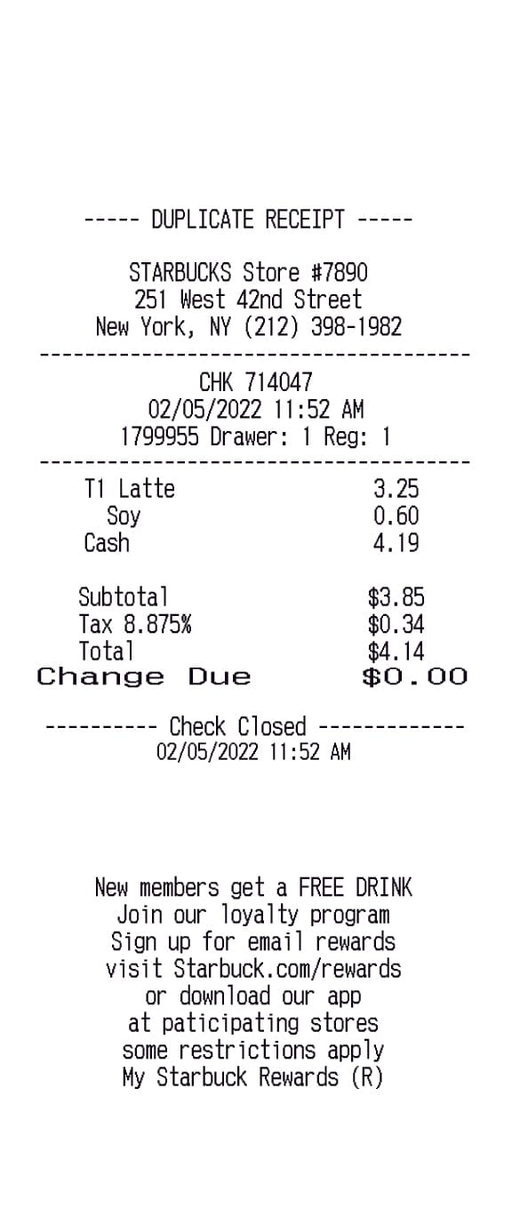 Starbucks Receipt